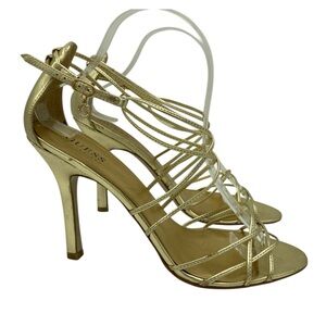 Guess Gold Leather Strappy Heeled Sandals